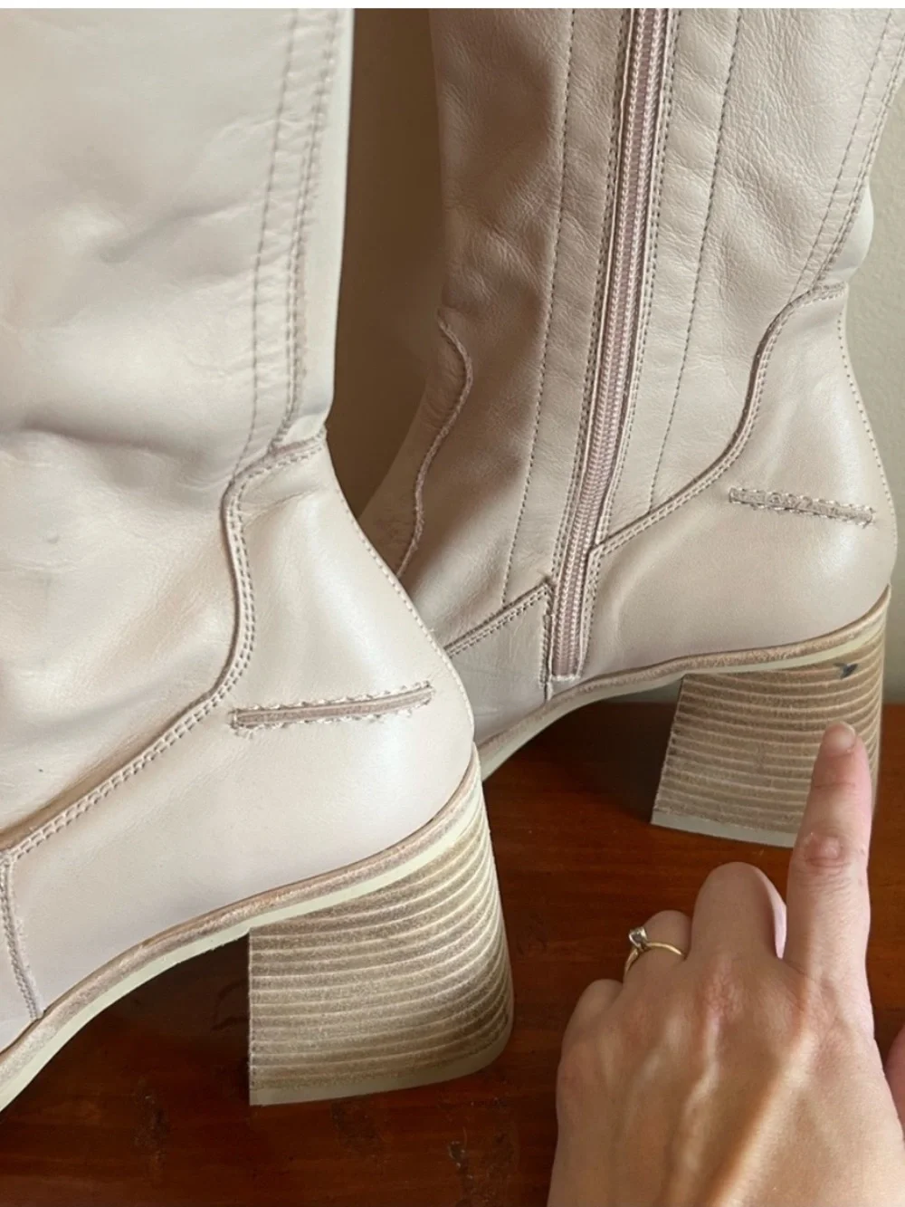 Free People Ivory Cream Leather Knee High Block Heel Boots EU 39.5 US 8.5